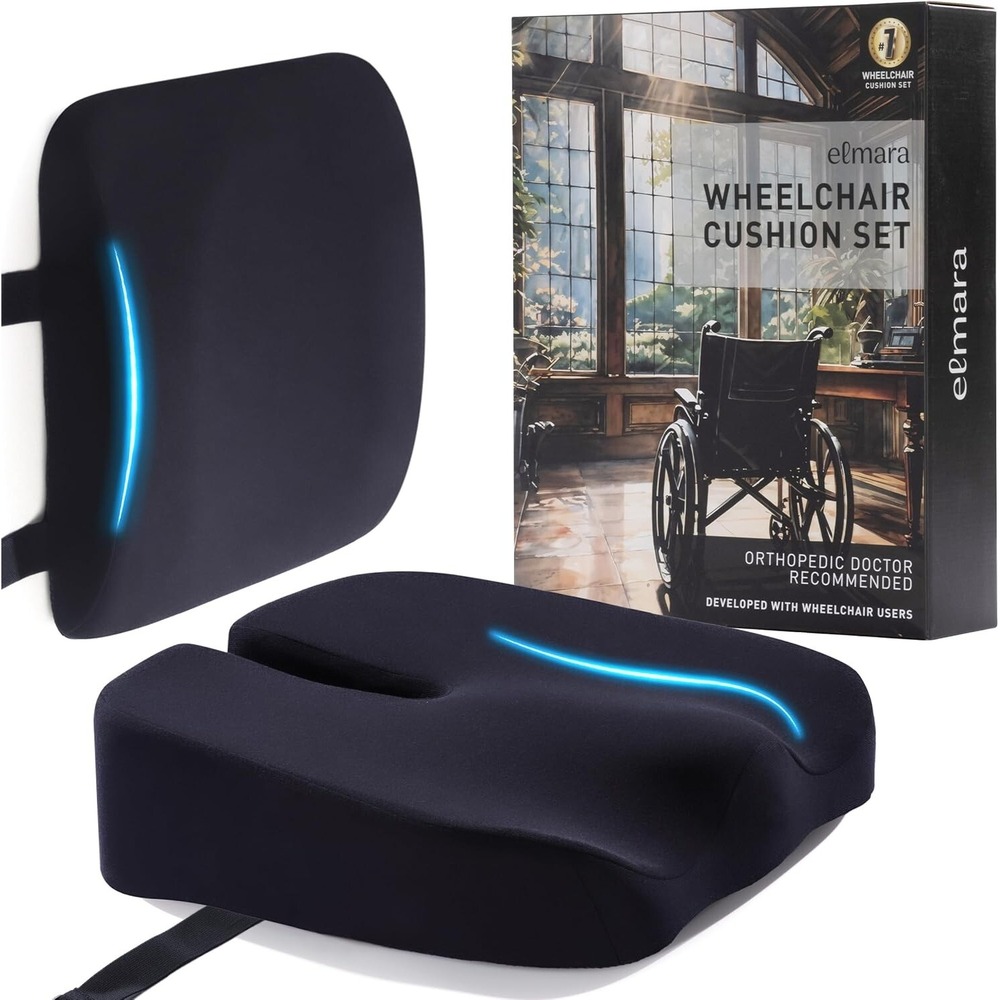 Wheelchair Cushion 4" &‎ Lumbar Support Pillow Set for Coccyx & Back Pain Relief